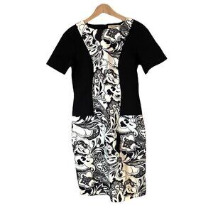 Etro Floral Sheath Dress with Bordered Bodice In Black & White Women's Size 6